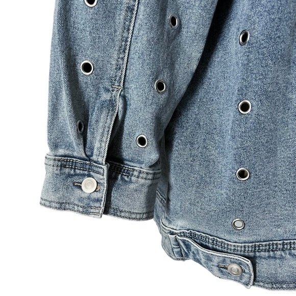 Avec Les Filles Size XL Eyelet Grommet Blue Denim Oversized Statement Jacket - Picture 10 of 10